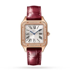 Replica Cartier Santos-Dumont Women Quartz Silver Leather Watch WJSA0017